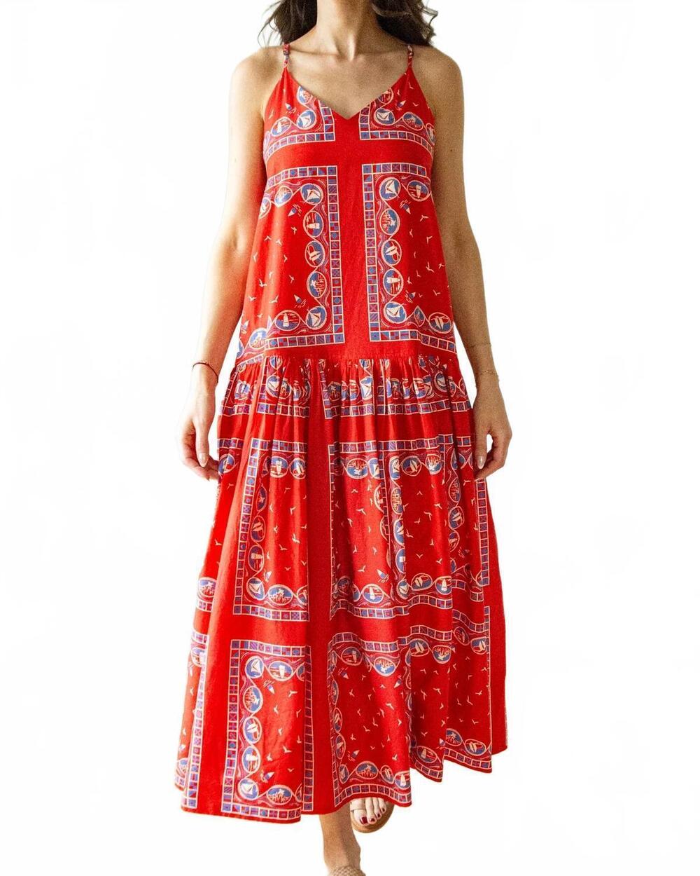NEW THE GREAT. drop waist maxi dress in red boat